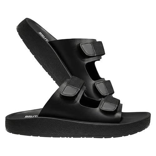 Image of BRUTON Men's Double Buckle Comfort Sandals | Adjustable Casual Slides | Soft Cushioned Lightweight Slip-On Sandals for Daily Wear, Walking & Outdoor