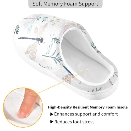 JUNZAN Cute Dragonfly White Mens Home Cotton Slipper Non Skid Memory Foam Guest Slippers for Outdoor Funny Presents 6-72