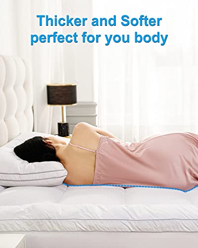 Maple Down King Size Mattress Pad Quilted Fitted Mattress Protector Cooling Pillow Top Mattress Cover Breathable Fluffy Soft Mattress Topper With 8-21" Deep Pocket（76X80 Inches, White #TOP2