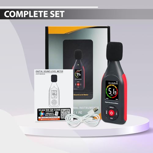 Dezibel-Messgerät, Datenlogger, tragbares Schall-Dezibel-Messgerät, Schallpegelmesser mit 31.000 Datenaufzeichnung und -export, wiederaufladbares Geräuschmessgerät mit A/C-Frequenz, DC-Ausgang, 3