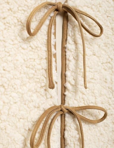 Perbai Women's Fuzzy Fleece Vest Crewneck Sleeveless Sherpa Jacket Tie Front Y2K Cardigan Vest Gilet with Pockets4