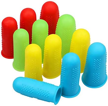 12 Pieces Silicone Hot Glue Gun Finger Caps, 4 Colors Finger Guard Protectors or Hot Glue Wax Rosin Resin Honey Adhesives Scrapbooking Sewing in 3 Sizes-Red/Blue/Yellow/Green