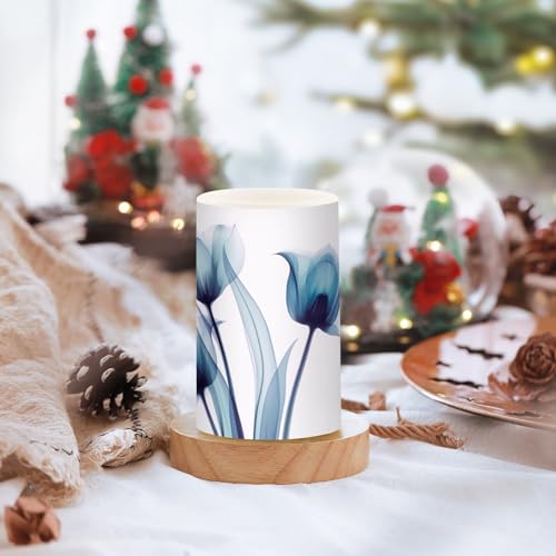 Image of Flickering Flameless Candles, Blue Tulip Flower LED Candles with Remote Timer, Set of 2 Battery Operated Candle for Valentine Wedding Birthday