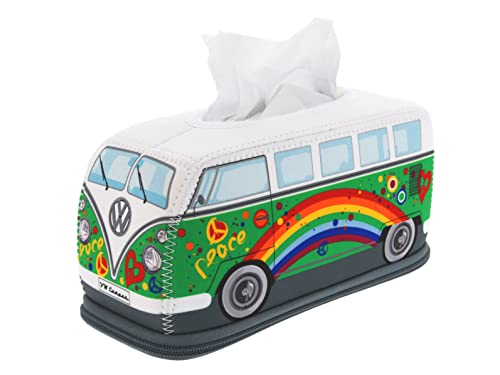 BRISA VW Collection - Volkswagen Neoprene Holder-Dispenser for Paper Tissues, Cosmetic Tissues or Napkins in T1 Bus Campervan Design (Peace/Green)