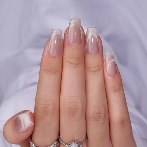 BTArtbox Press On Nails, Milky Way, Short Coffin, Cat Eye French,...