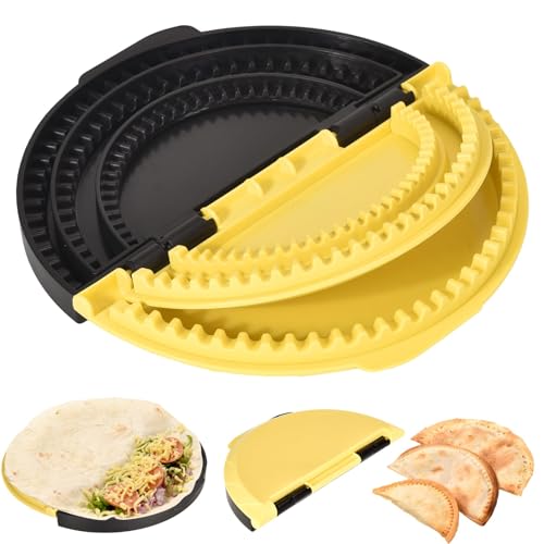 Tortilla 3 en 1, Tortilleras para tortillas con sellador ajustable para burritos, empanadillas, gyozas y gyoza, dough presser pocket pie mold, y moldeador de ravioles, fácil de limpiar(25/20/15 cm)