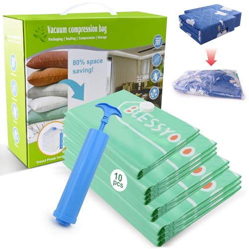 Vakuumbeutel für Kleidung – 10er Set in 4 Größen, Platzsparende Aufbewahrungsbeutel für Reise & Zuhause, Komprimieren bis zu 80%, Wiederverwendbare Kleiderbeutel für Koffer & Schränke