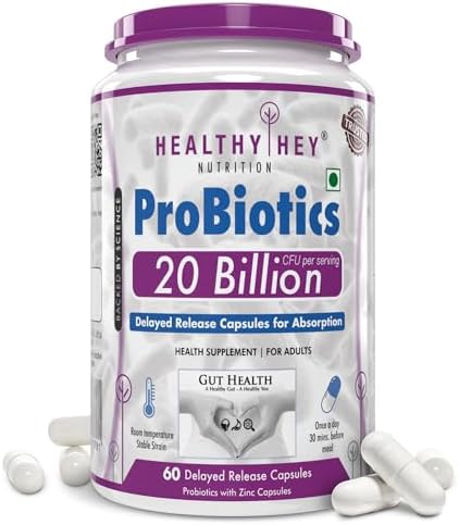 HealthyHey Nutrition Probiotic 20 Billion Cfu Supplement with Delayed - Release Capsules for Temperature Stable, Digestion, and Immune Health - (60 Capsules)