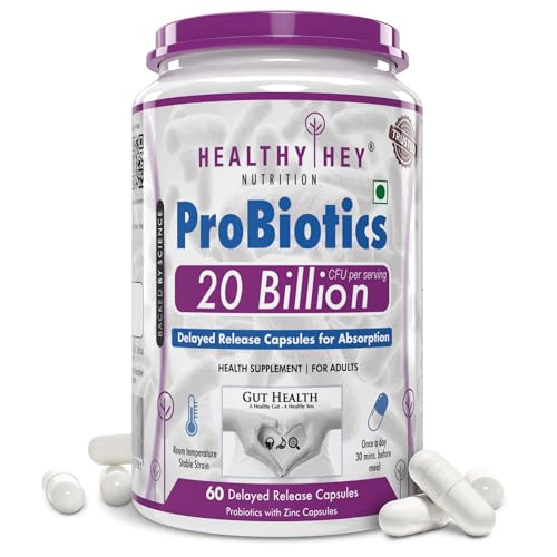 HealthyHey Nutrition Probiotic 20 Billion Cfu Supplement with Delayed - Release Capsules for Temperature Stable, Digestion, and Immune Health - (60 Capsules)
