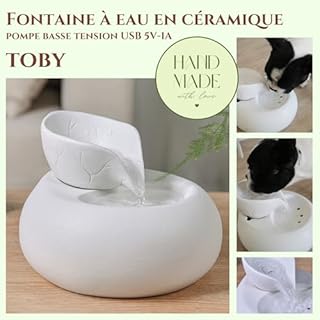 Zen'Light - Fontana Toby per gatti e cani - Abbeveratoio per animali domestici in ceramica smaltata - Dispenser di acqua senza colore, non tossico - Circuito dell'acqua chiuso senza luce - Altezza 18