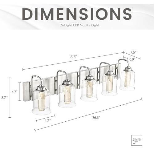 Image of zeyu 30W Dimmable Bathroom Lighting, 5 Light LED Bathroom Wall Lights with 5 Color Modes, Brushed Nickel Finish with Crystal Bubble and Clear Glass, ZSL72B-5W LED BN