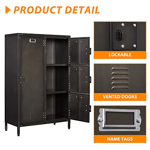 Image of Metal Locker Storage Cabinet, 55 inch Employees Locker with 4 Doors, Steel Retro Wardrobe with Adjustable Feet for Home, Office, Gym, School