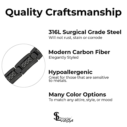 Smarter LifeStyle Elegant Surgical Grade Steel Carbon Fiber Mens Bracelet – Adjustable Many Color Options, Mens Jewelry Bracelet for Men3