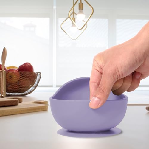 Image of TONY STARK Silicone Unbreakable Baby Bowl & Handle Spoon - Suction Design, Non-Slip, BPA Free, Dishwasher & Microwave Safe (Lavender, 2 Piece Set)