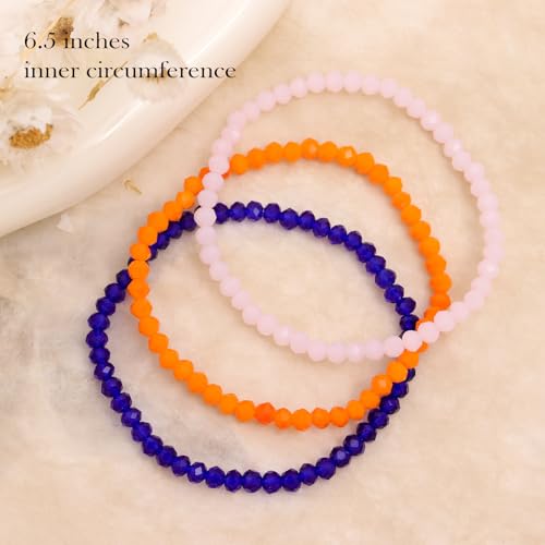 Rainbow Gemstone Beaded Bracelets Stack Set for Women, 3Pcs Handmade Natural Stone Beads Stackable Bracelet Summer Beach Jewelry Gift.3