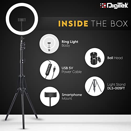 Image of DIGITEK (DRL-15C RGB) 15 Inch Multi-Color RGB LED Ring Light with 5ft Stand & Smartphone Holder - AC Powered, Bi-Color, USB Connectivity, 360 Adjustment - Photography, Video, Makeup, and YouTube