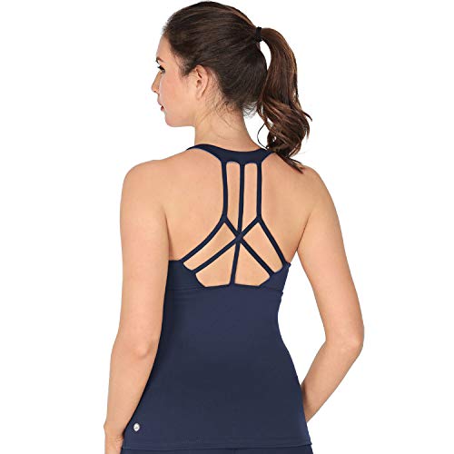 QUEENIEKE Camisetas de yoga para mujer, ropa de entrenamiento, tirantes y espalda deportiva, talla L, color azul oscuro