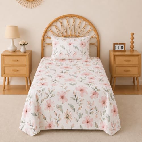 Image of BSB HOME 240 TC Premium Cotton Single Bedsheet, Soft Breathable Comfortable Floral Printed Bed Sheet, Elegant Durable Bedding for Bedroom, Easy Care Bedsheet, 60 x 90 Inches(152 x 229 cm) - Pale Cream