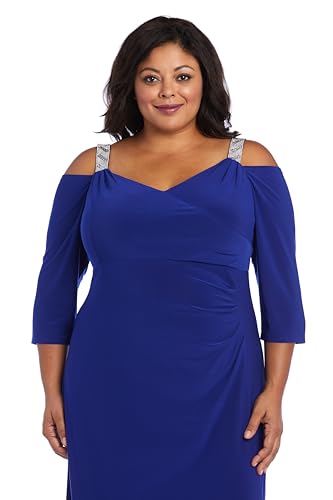 Image of R&M Richards Women's Long Off Shoulder Formal Dress W /Rhinestone Straps, Sweetheart Neckline & Side Slit