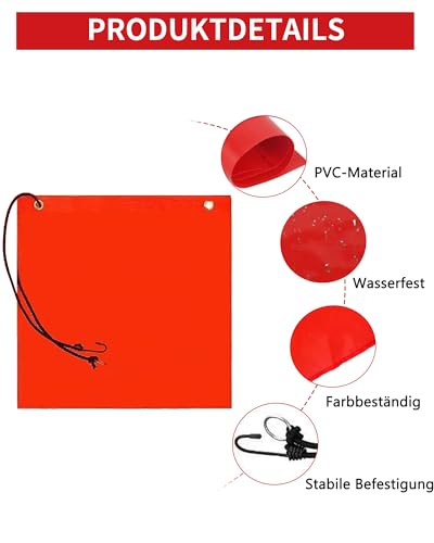 Rote Fahne Uberlänge Warntafel Fahrradträger: 6 Stück 30x30cm PVC Rote Sicherheitsflaggen mit Seil für LKW Anhänger Transporte Bauarbeiten Fahrer Schutz