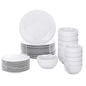 VEWEET Serviesset Basic Serie, 36-delig, van wit porselein, met dinerbord van 27 cm, dessertbord van 19,3 cm, ontbijtkom van 14,2 x 7 cm, servies voor 12 personen