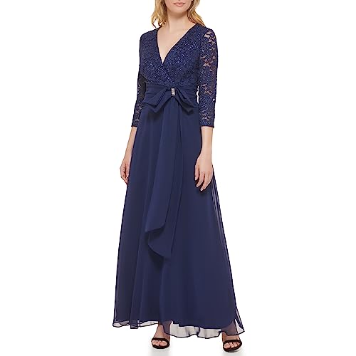 Jessica Howard Women's Lace 3/4 Sleeve V-Neck Maxi Gown – Special Occasion Dress