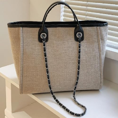 Bolso Tote grande para mujer de lona con cremallera miniatura 7