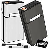 roygra Cigarette Case with Lighter (2 Pack), King Size 100s Magnetic Switch 20 Capacity Holder Case for Men Women, Cigarettes Smoking Accessories, Rechargeable Flameless Windproof Electric Lighters