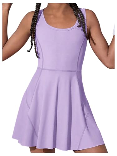 Girl's Sleeveless Pleated Golf Tennis Dress with Built in Shorts and Pocket Scoop Neck Athletic Active Dresses
