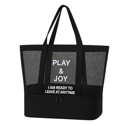 Bolsa de Praia Feminina com Rede Ventilada Compartimento Térmico Isolado Com Zíper Prática e Versátil (Preta)