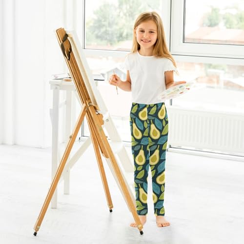 ALAZA Girls' Leggings Children's Yoga Pants Skinny Printed Dance Avocado Green Leaves Comfortable 4T4