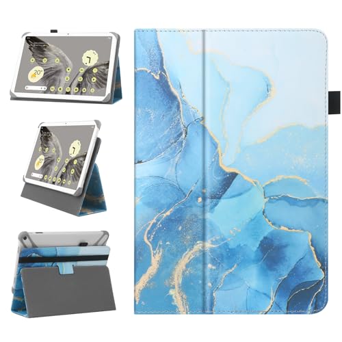 HoYiXi Funda Universal para 9-11 Pulgadas Samsung Galaxy Lenovo Huawei Fire Tablet Funda Protectora Ajustable en Dos Posiciones con Soporte y Correa de Mano - mármol Azul