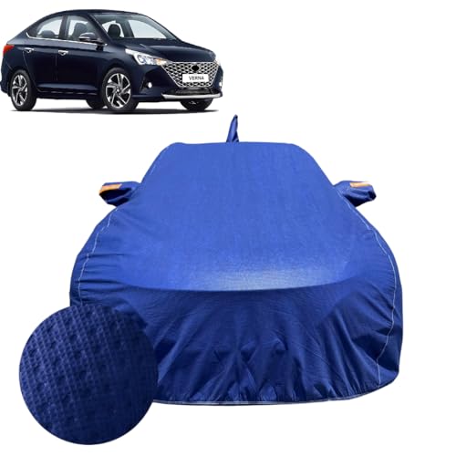 Image of Car Cover Compatible For Hyundai Verna (2017-2022)| 100% Waterproof Cover with Antenna & REFLECTIVE Mirror Pockets | Dustproof, Scratchproof, Heatproof Verna Car Cover|Soft Cotton Lining|BLUE