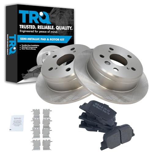 Image of TRQ Rear Brake Pad and Rotor Set Semi Metallic Solid Rotors | For 2000-2001 Toyota Camry 2000-2001 Lexus ES300