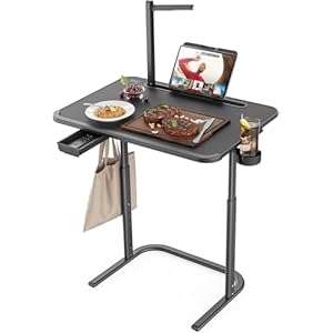 SAIJI XXL Extra Large TV Tray Tableï¼Height & Tilt Adjustable Heavy Duty TV Trays for Eating, Working, Writing,Drawing, Recliner Table Couch Desk with LED Light, Cup Holder, Bookstand