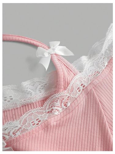 WDIRARA Girls Lace Trim Bow Front Crop Tops Halter Round Neck Short Sleeve Ruched Tee Shirts4