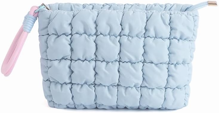 Necessaire de maquiagem acolchoada DOB SECHS com alça removível, zíper, azul, 1 unidade