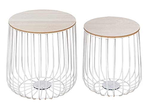 levandeo 2er Set Beistelltisch Metall Weiß Metallkorb Korb Couchtisch Deckel Aufbewahrung Design Deko Tisch