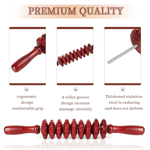 Image of Liitrton Wooden Fascia Manual Massage Roller Trigger Points for Release Sore Muscle Jets in Cellulite (Red)
