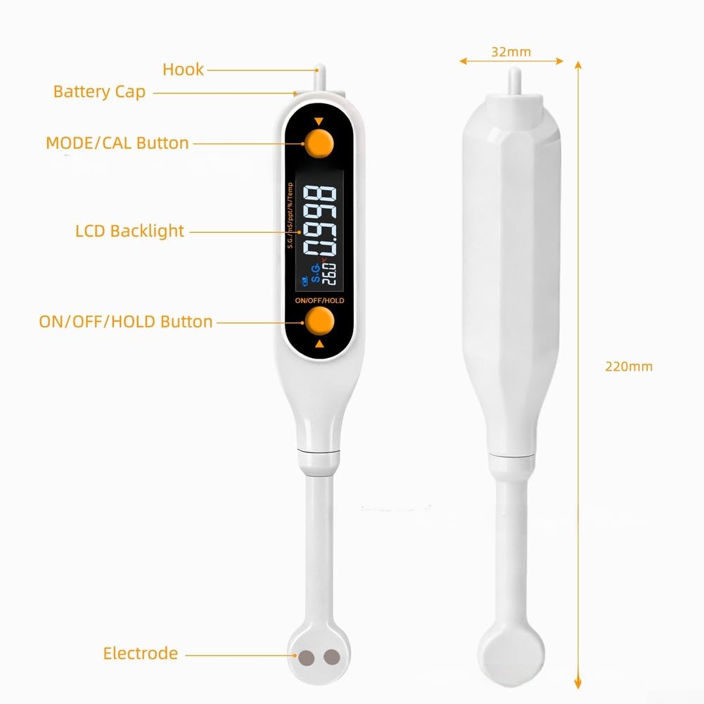 Medidor de salinidad, probador digital 5 en 1 para líquidos, medidas para temperatura SG, pantalla LCD de retroiluminación para cocina, preparación de cerveza