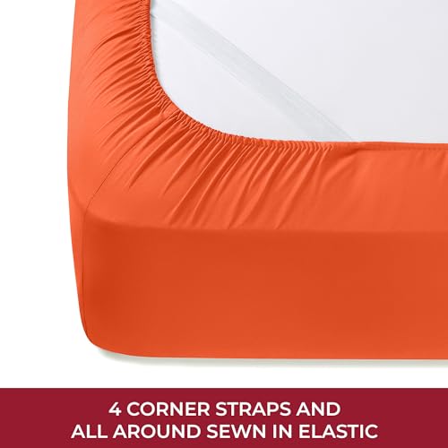 Image of Mellanni RV Short Queen Sheets - 4 PC Iconic Collection Bedding - Hotel Luxury, Extra Soft, Cooling Bed Sheets - Deep Pocket up to 10 inch (RV /Short Queen, Poppy Orange)