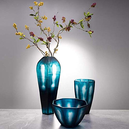 Vase bleu en verre transparent MU grand format stable - 4