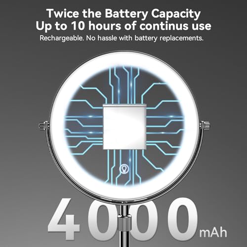 Nicesail LED Lighted Makeup Mirror Tabletop, 10X Magnifying Mirror with 3 Color Lights, Brightness Adjustable Height, Light up for Desk Make up Vanity Table, Double Sided Chrome Finish (8 Inch, 10X)