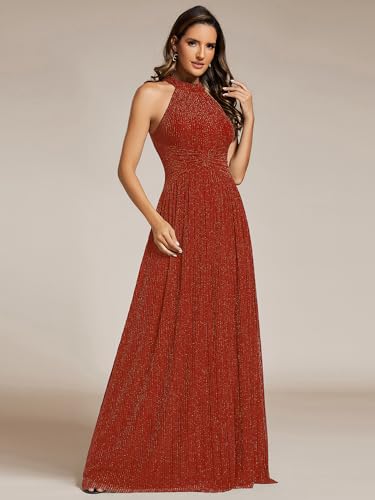 Image of Ever-Pretty Women's Glitter Halter Sleeveless Formal Dresses Evening Gowns Pleated A-line Wedding Guest Dress 41961