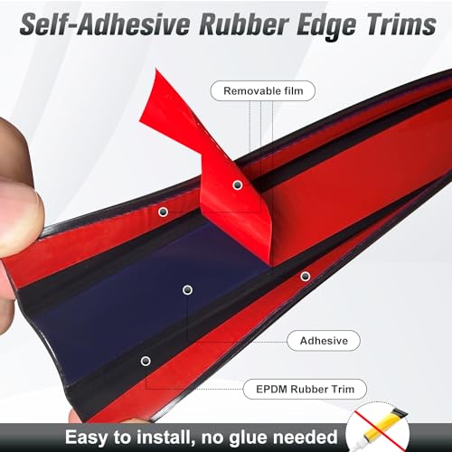 Image of Rubber Edge Trim, 1-1 /4 inch (32mm) Wide U Channel Edge Trim, Big Size U Shaped Trim, Self Adhesive Edge Banding for Plywood, Woods, Doors, Shelf, Cabinet, Countertop, Length 20Ft, Black