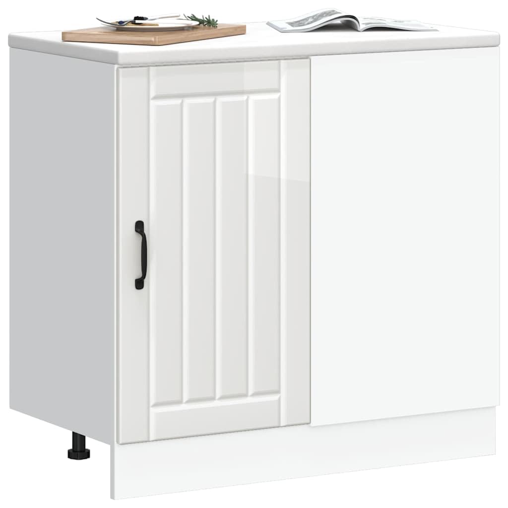 Küchenunterschrank Lucca Hochglanzweiß aus Holzwerkstoff 86 x 46 x 81,5 cm, mit verstellbaren Füßen, Stauraum für Töpfe, Teller und Küchenzubehör, pflegeleicht