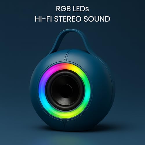 Image of OOGE Vibebox 6000 Bluetooth Speaker, 12W Portable Wireless Speaker with RGB Lights, 10H Playtime, Hi-Fi Sound, Type-C Charging, FM Radio, Pendrive & TF Card Support, Bluetooth 5.3 (Blue)
