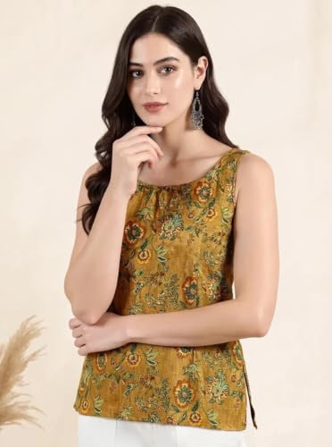 Image of Pinkmint Women Kurti Tops | Sleeveless Printed Kurti for Women | Cotton Blend Short Kurta Tops | Casual, Office Wear, College & Summer Tunic Tops for Women | Pack of 2