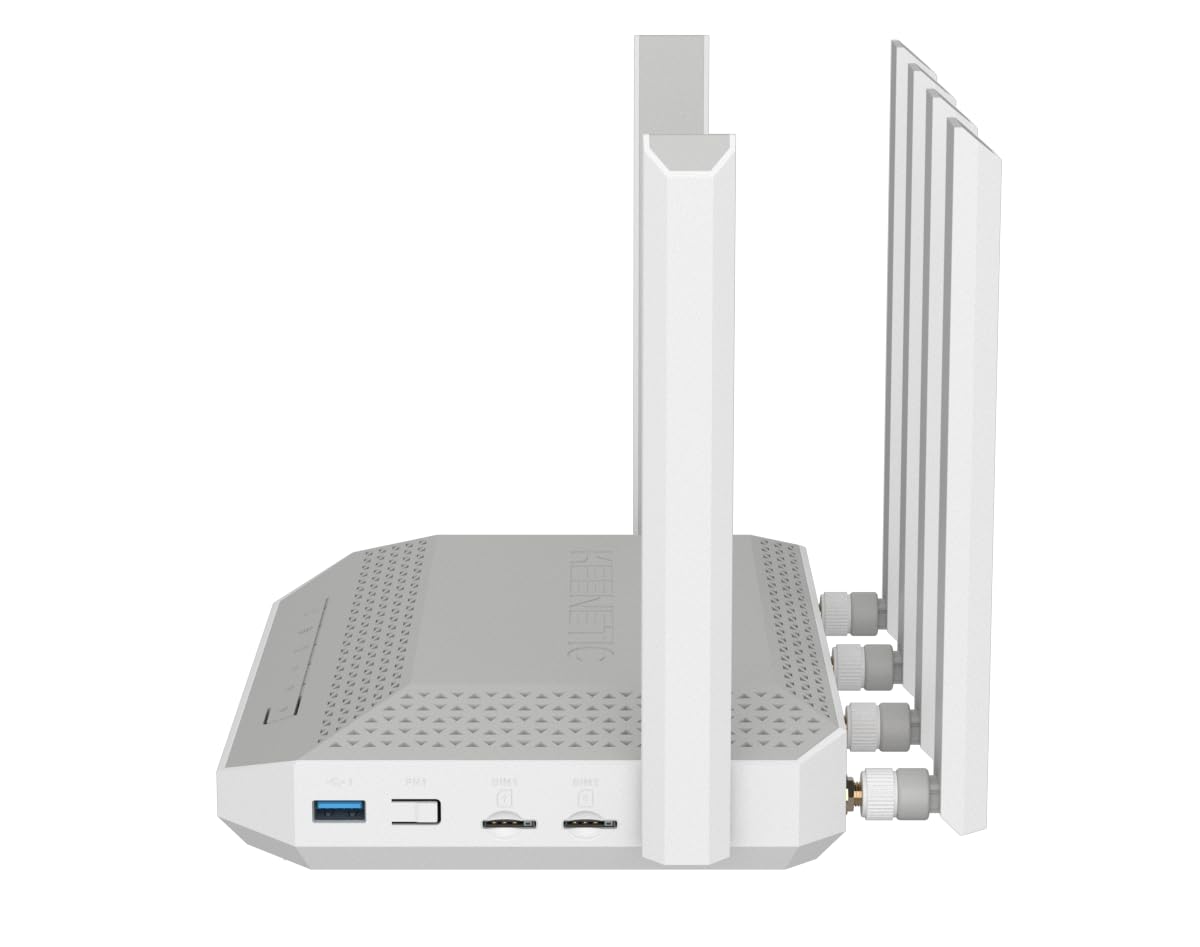 Keenetic Hero 5G (KN-4110) Modem Router 5G Wi-Fi 6 Mesh AX3000 con 2 slot SIM, 1 porta 2,5G e smart switch 4 porte a 1Gb, porte USB 3.0 e 2.0 multifunzione