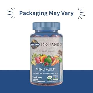 Garden of Life Organics Men's Gummy Vitamins - Berry - Certified Organic, Non-GMO, Vegan, Kosher Complete Multi - Methyl B12, C & D3 - Gluten, Soy & Dairy Free, 120 Real Fruit Chew Gummies